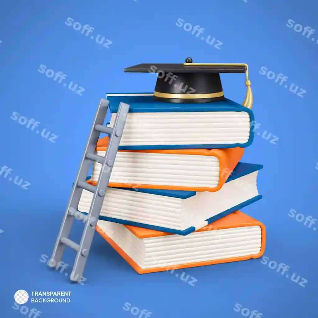 Bitiruv muvaffaqiyati belgisi bo'lgan kitoblar izolyatsiya qilingan 3D render illyustratsiyasi | Books with graduation success icon isolated 3d render illustrati