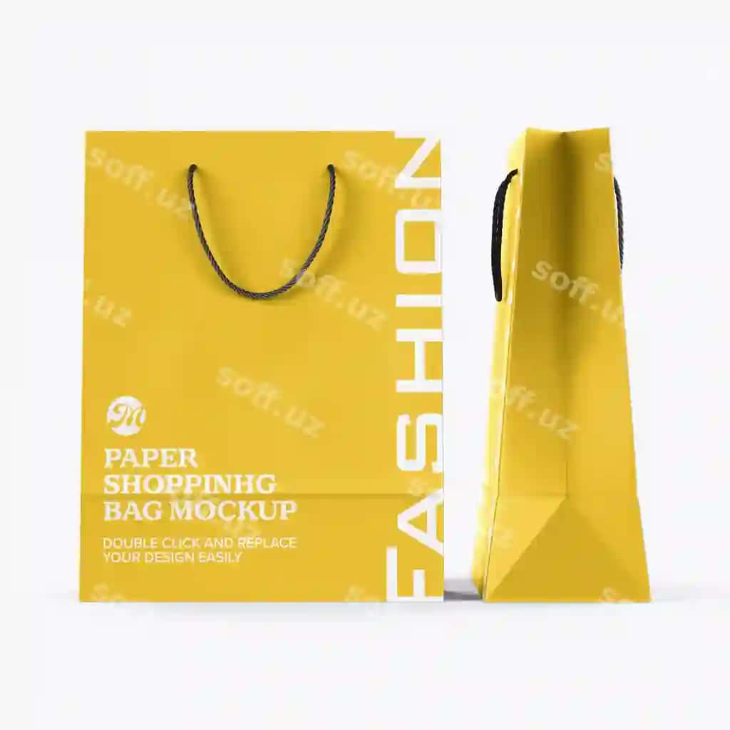 Qog'oz xaridlar sumkasi namuna brendlash | Paper shopping bag mockup branding