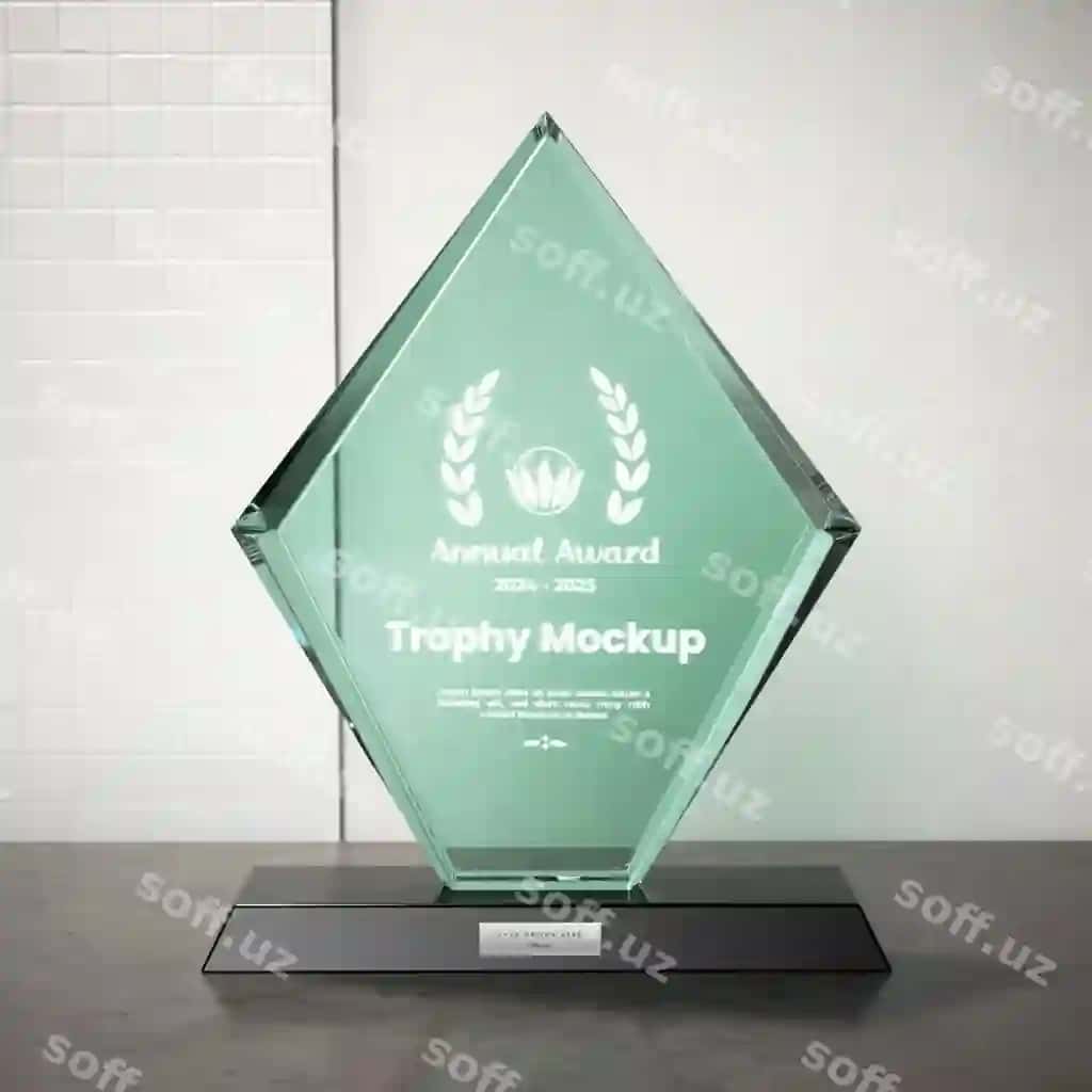 Soat qutbida mockup | Glass trophy mockup