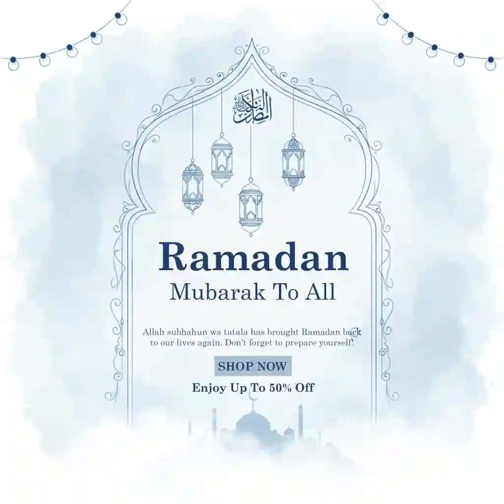 Islom chiroqlari masjidi bilan bayramona ramazon savdosi | Festive ramadan sale with islamic lanterns mosque
