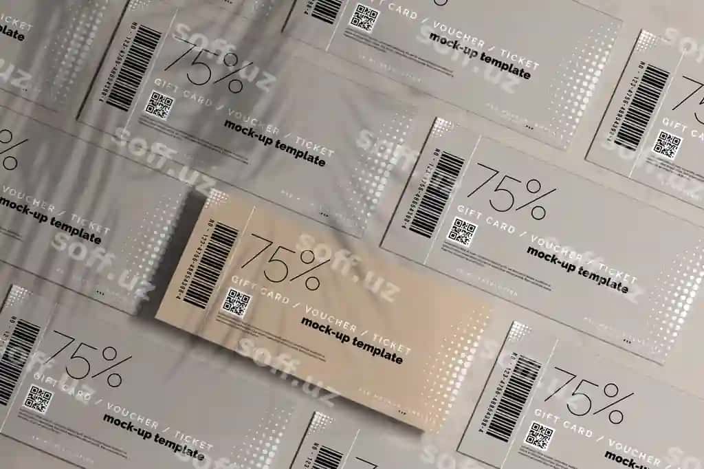 Yaqin murojaat valyuta chiptasi mockup | Close up voucher ticket mockup