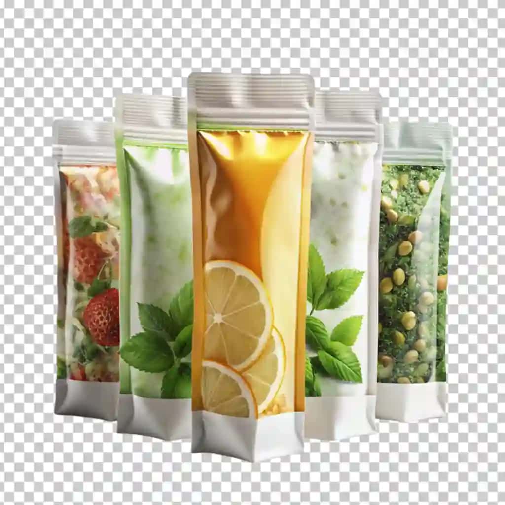 Shaffof fonda paketli qadoqlash | Sachet packaging transparent background