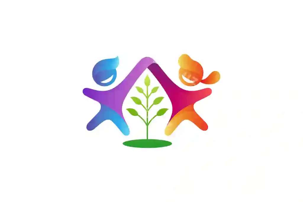 Logotip quvonchiq o'g'il va qiz daraxt bezasi ularning o'rtasida qo'llarini ushlab | Logo cheerful boy girl holding hands with tree decoration middle