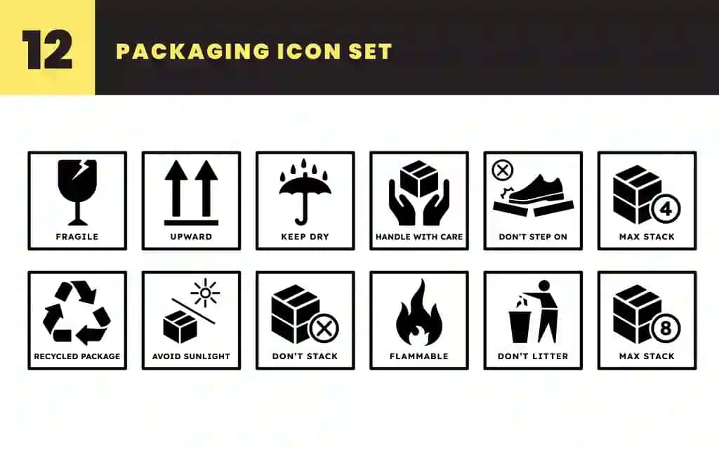 Qadoqlash piktogrammasi oddiy toza vektor belgilar qutisi posilkasini yetkazib berish | Packaging icon set simple clean vector symbols box parcel delivery