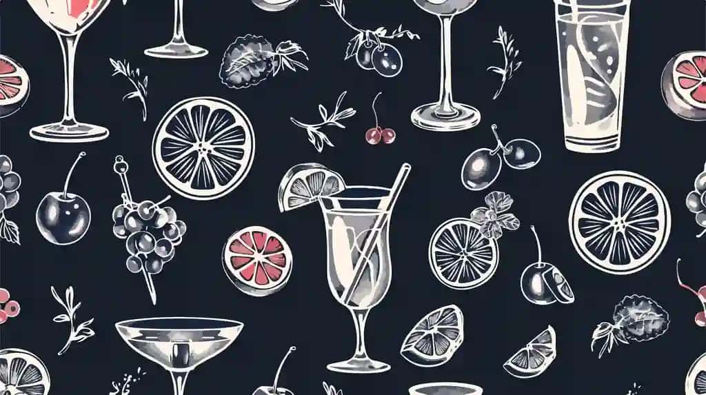 Elegant choksiz kokteyl ichimliklar naqsh oq fon | Elegant seamless cocktail drinks pattern white background