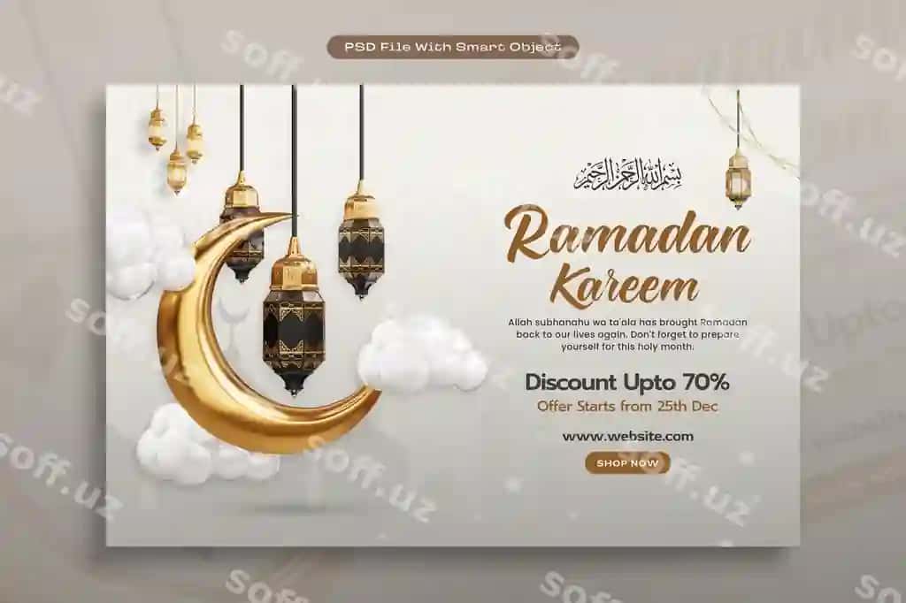 Ramazon kirim ijtimoiy tarmoqlar uchun aktsiya baner dizayn shabloni | Ramadan kareem social media sale banner design template