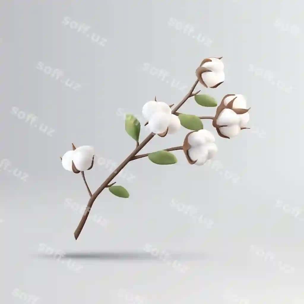 Paxta o'simlik guli 3D render illustratsiyasi gullangan varaqlar ajraltirilgan | Cotton plant flower 3d render illustration with blossom leaves isolated 2