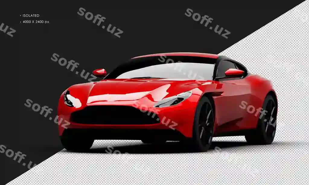 Ajraltirilgan realistik parqli metalik qizil chiroyli shahar sport sedan mashinasi | Isolated realistic shiny metallic red elegant city sport sedan car