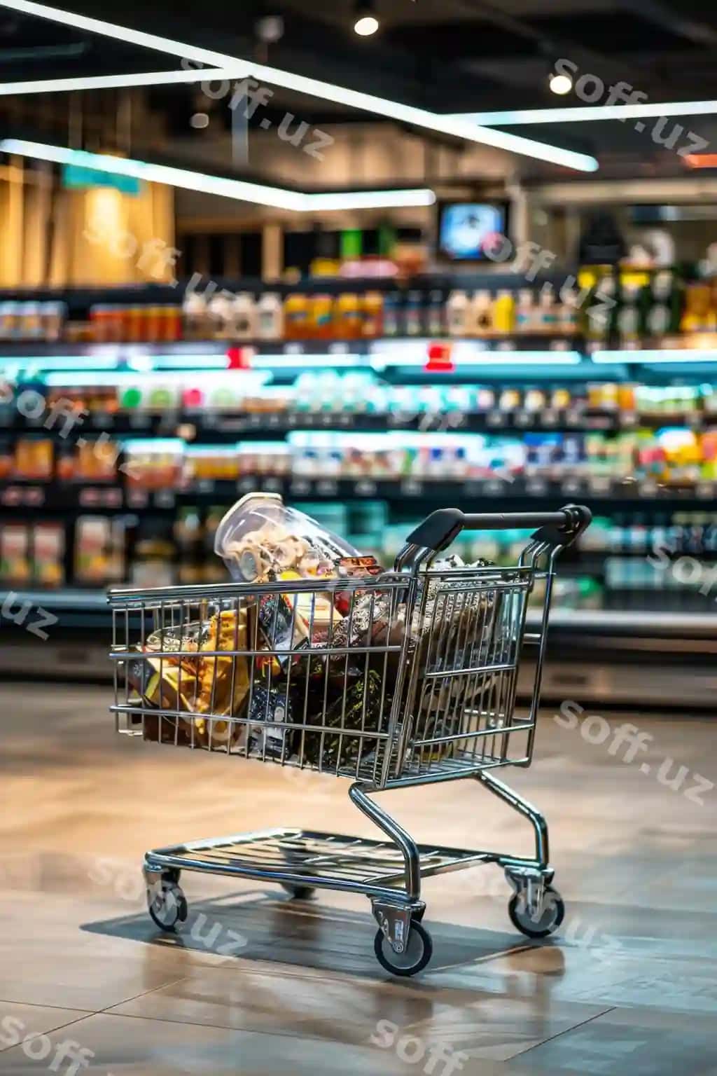 Yaltiroq arava zamonaviy minimalist oziq-ovqat do'koni | Glossy cart modern minimalist grocery store