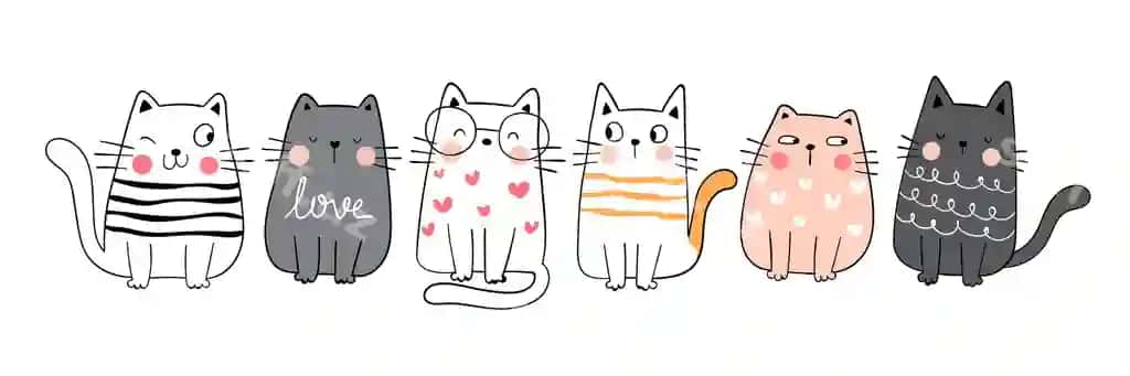 Chiz gulbishik sevimli mushuk doodle karyakatur stilidagi to'plam | Draw collection funny cute cat doodle cartoon style