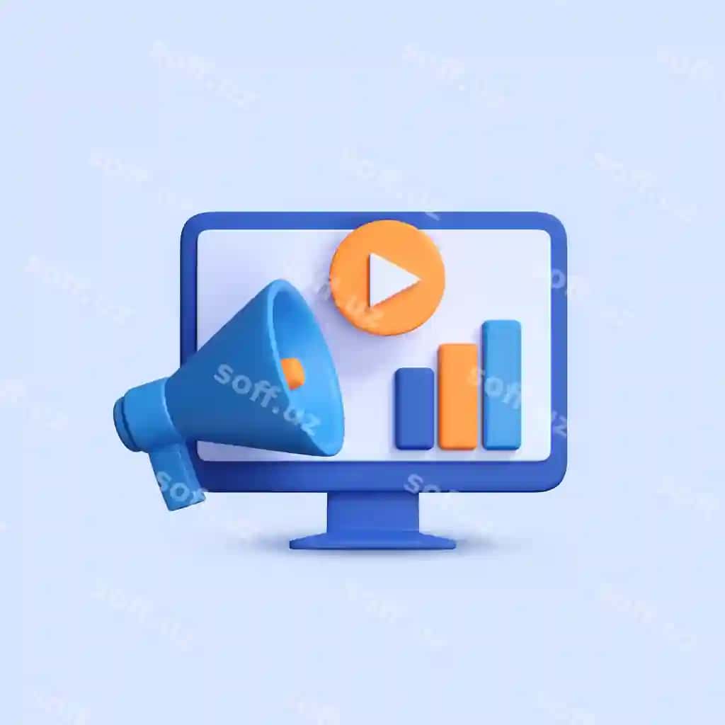 3d render stratejik reklama kampeniyasi megafoni kompyuter bilan | 3d render strategic advertising campaign megaphone with computer