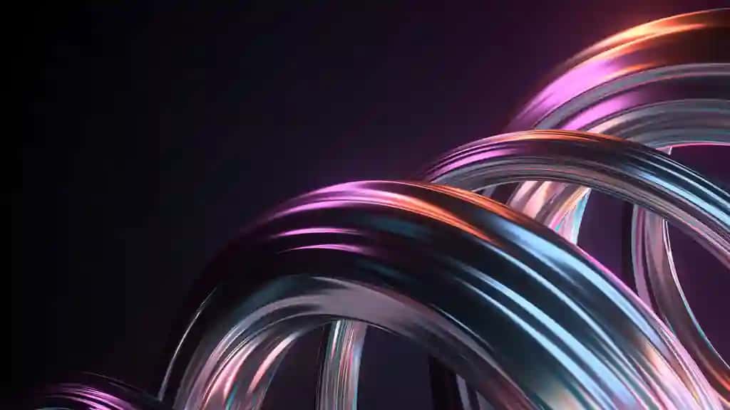 3D render o'ralgan shakldagi xrom materialdan yasalgan rang-barang akslar | 3d render twisted shape made chrome material iridescent colorful reflections