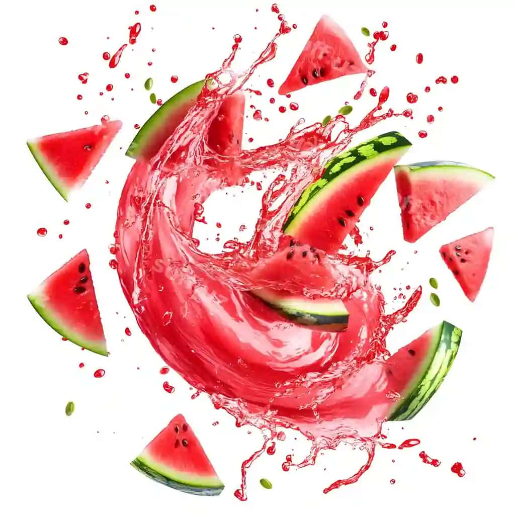 Aylanma tarvuz suvi sulamasi meva qirqmachalari bilan | Swirling watermelon juice splash with fruit slices 2