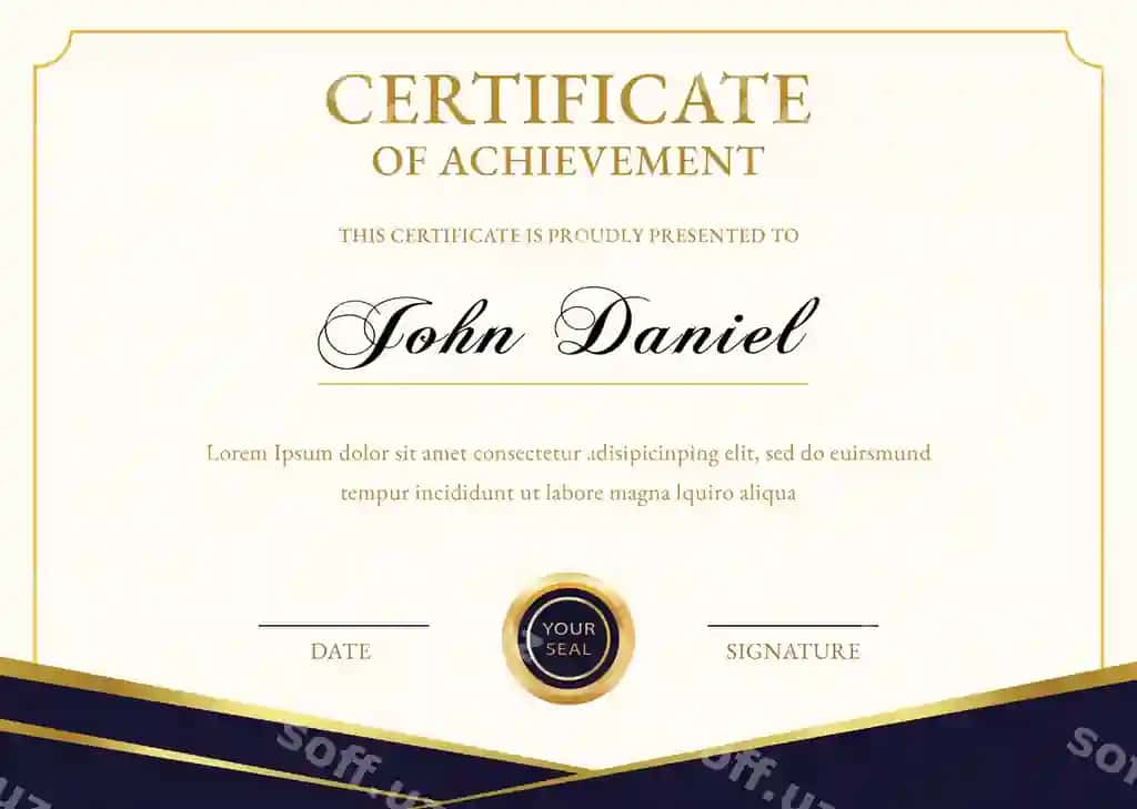 Oltin bilan hashamatli muvaffaqiyat sertifikat shablon psd professional | Luxury achievement certificate template psd professional with gold