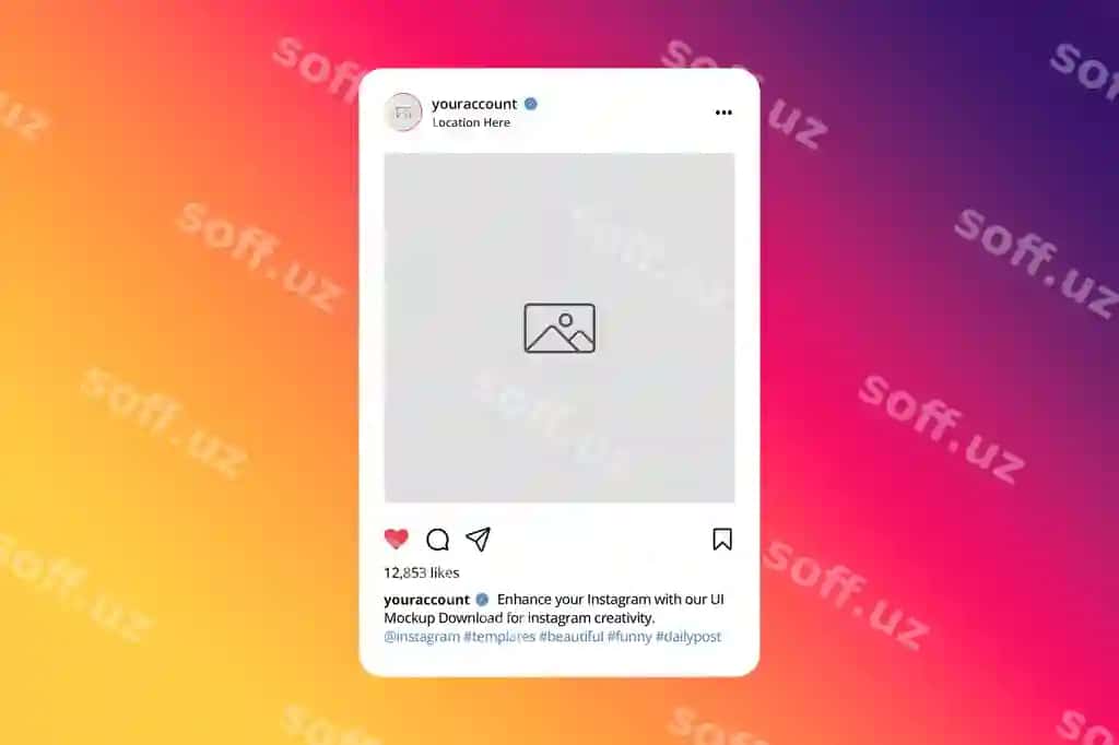 Egri instagram foydalanuvchi interfeysi post maketi | Curve instagram ui post mockup