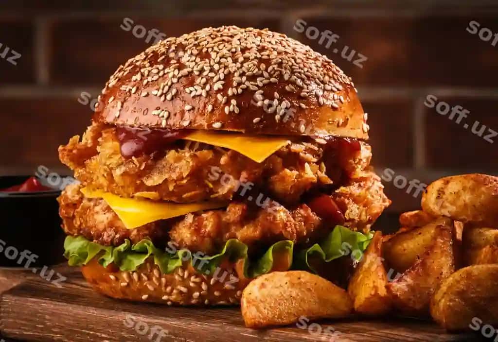 Taze shirin uyda tayyorlangan burger yog'och stol | Fresh tasty homemade burger wooden table
