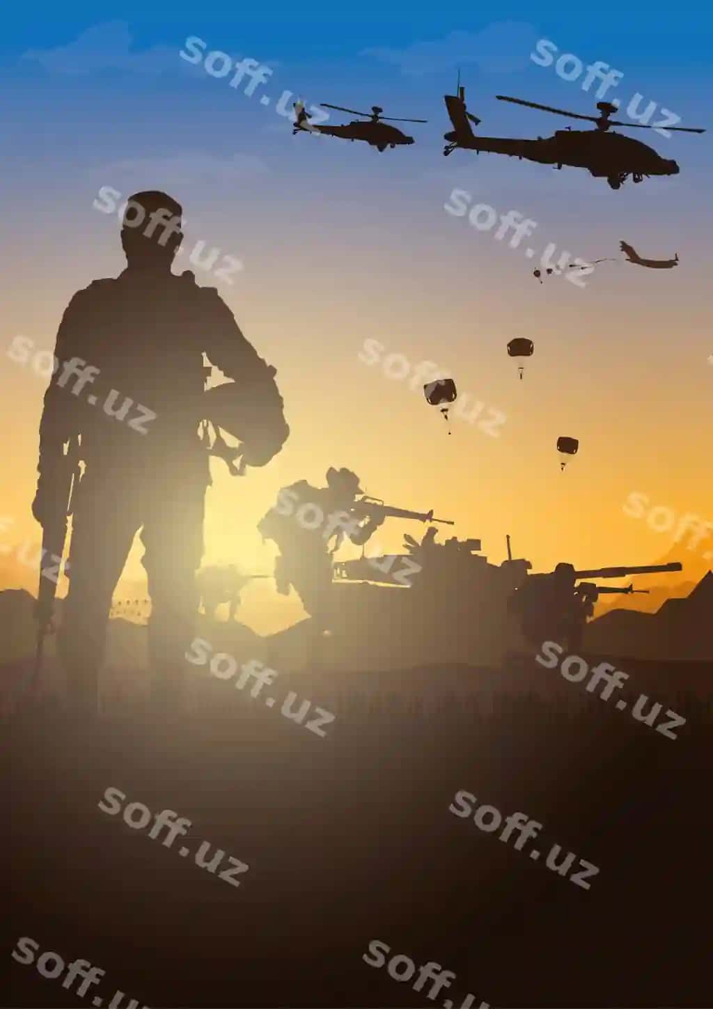Harbiy illustratsiya harbiy fon askarlar siluetlari | Military illustration army background soldiers silhouettes