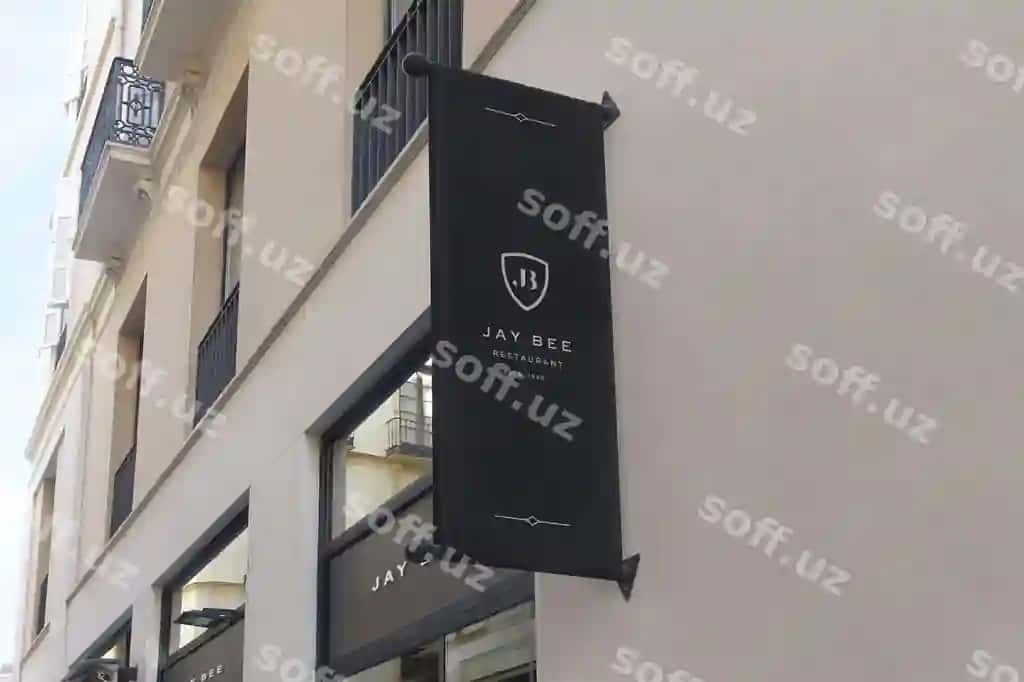 Logo maketi qora zamonaviy bayroq belgisi | Logo mockup black modern flag sign