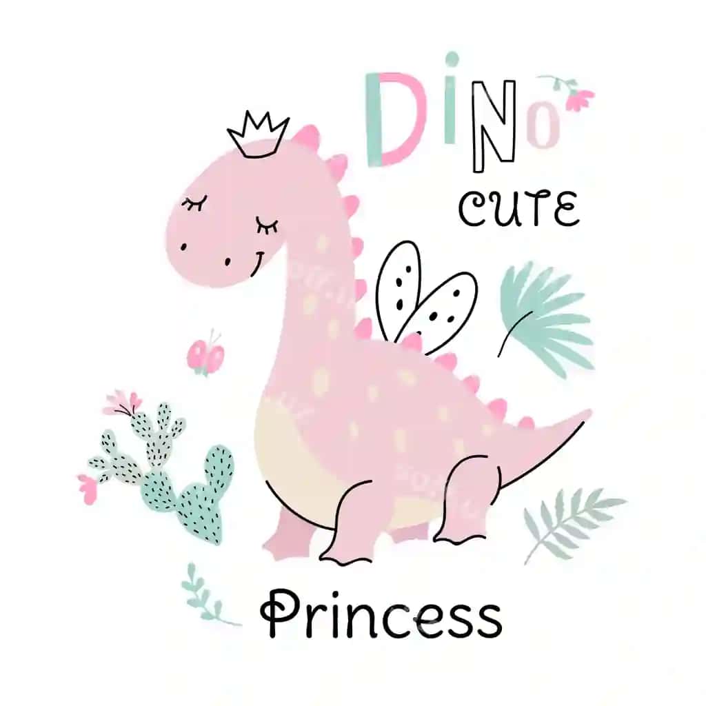 Malika qiz dino karta shabloni yoqimli dinozavr peri chaqaloq shirin | Princess girl dino card template cute dinosaur fairy baby sweet