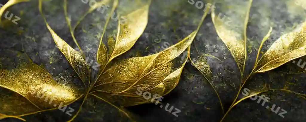 Ajoyib qora oltin yaproq haqiqiy teksturali raqamli 3d illustratsiyasi | Spectacular black gold leaf with realistic texture digital 3d illustration