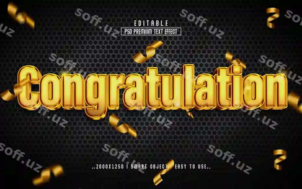 Tabrik 3d tahrir qilish mumkin bo'lgan matn effekti uslubi | Congratulation 3d editable text effect style