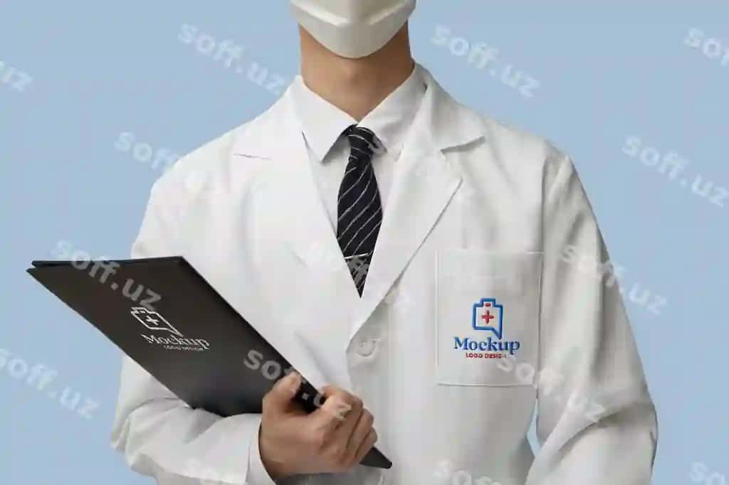 Shaxs laborator kostyum kiygan namuna dizayni | Person wearing lab coat mock up design