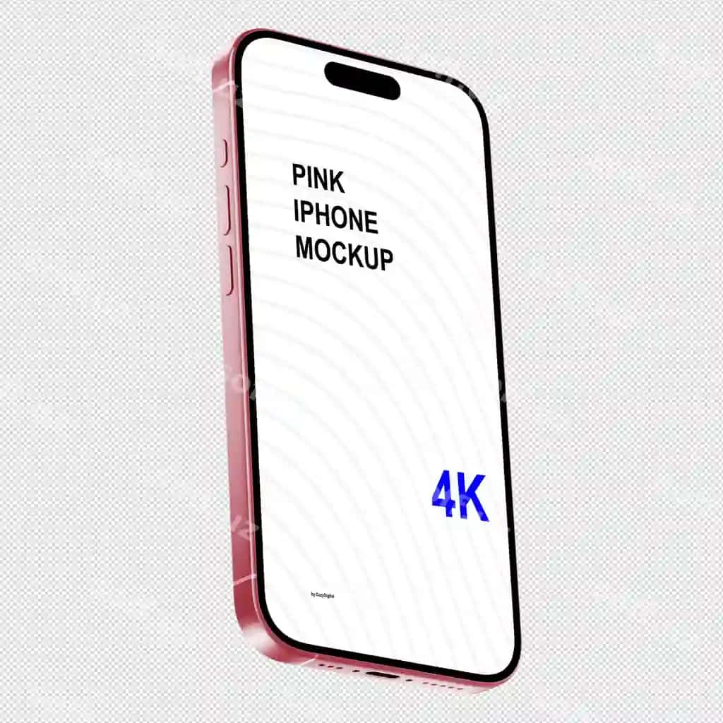 Binafsha iphone mockup orqa fonsiz izometric uslubdagi ko'rinish | Pink iphone mockup without background isometric style view