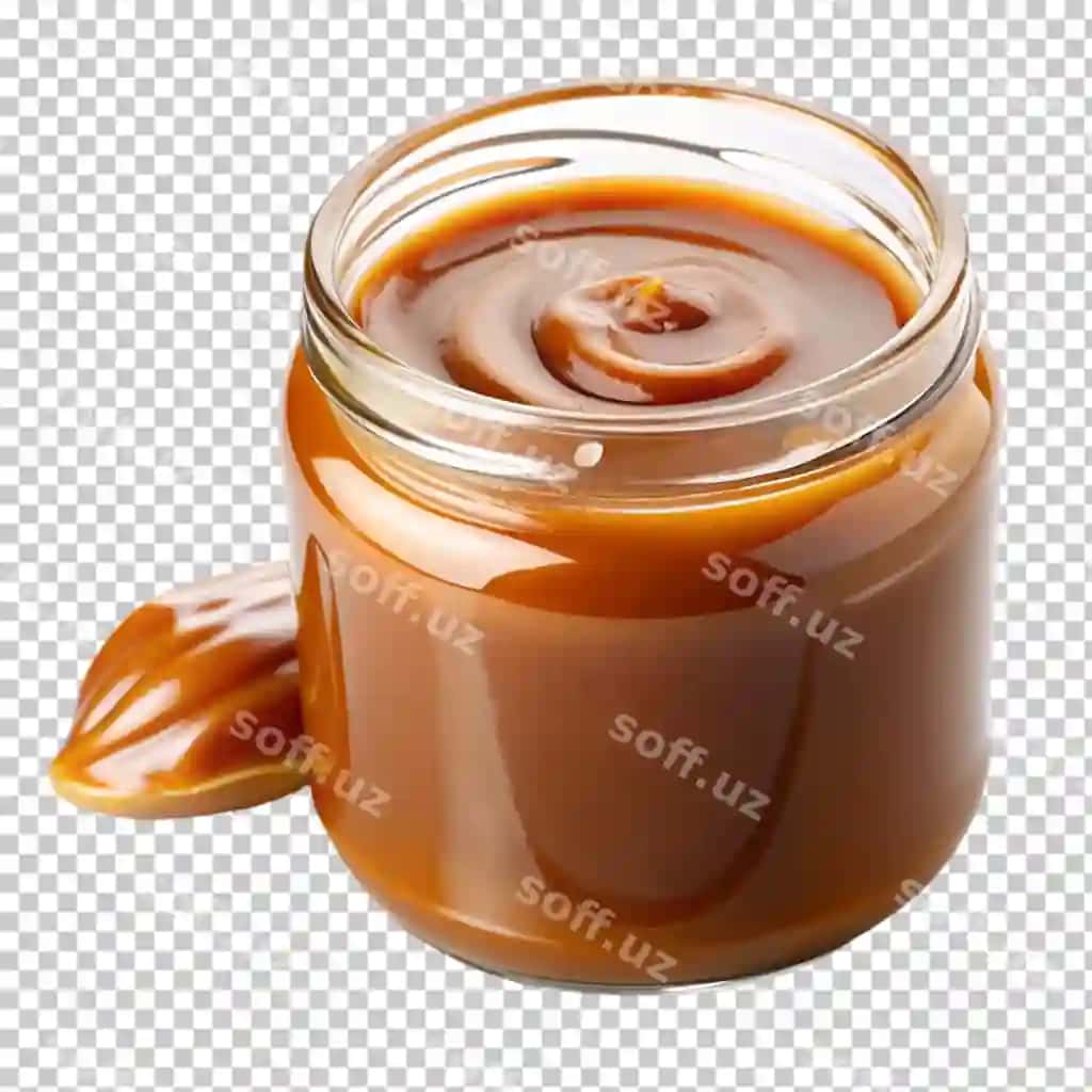 Izolyatsiya qilingan shaffof fonda karamel sousi bankasi | Caramel sauce jar isolated transparent background