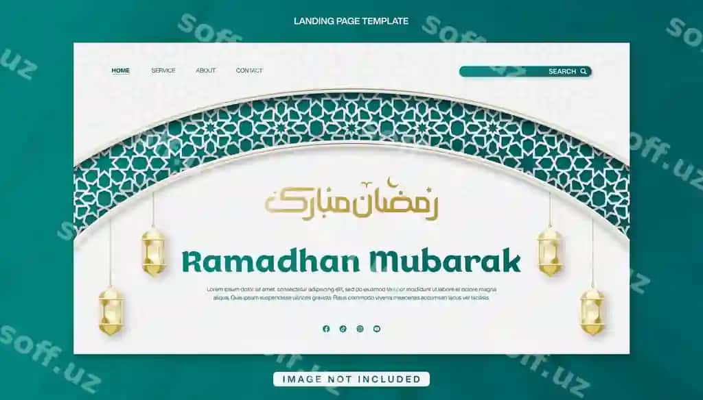 Ramazon muborak shablon kirish sahifa banner dizayni arab tili bilan | Ramadhan mubarak template landing page banner design with arabic