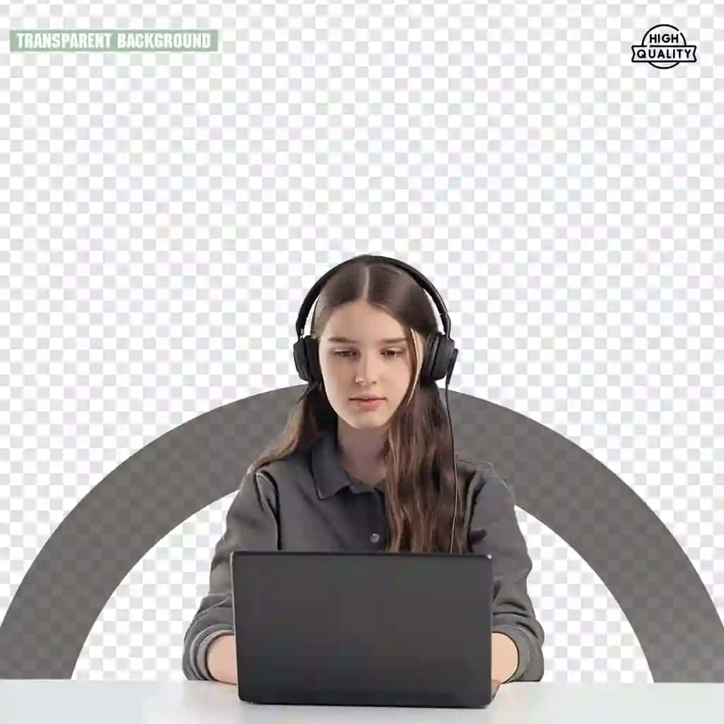 Noutbuk stolidagi minigarniturali qiz | Girl with headphones laptop table