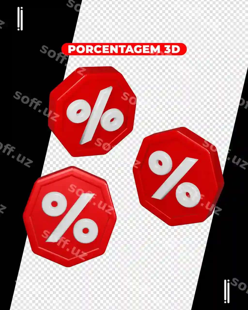 Psd foizli 3D shaffof fonni ko'rsatish | Psd percent 3d render transparent background