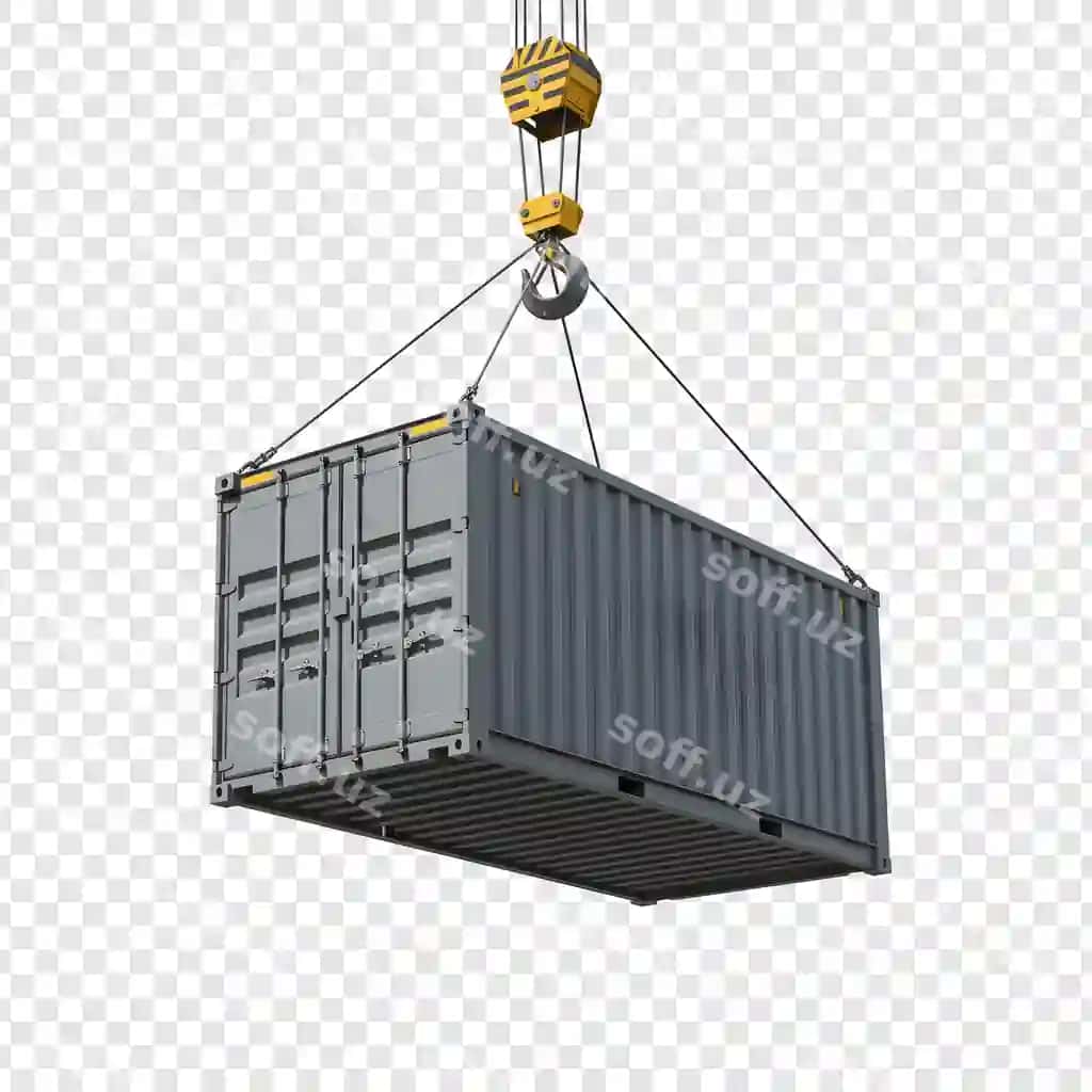 Shaffof fonda kran yordamida yuk tashish konteyneri ko'tarilmoqda | Shipping container being lifted by crane against transparent backdrop