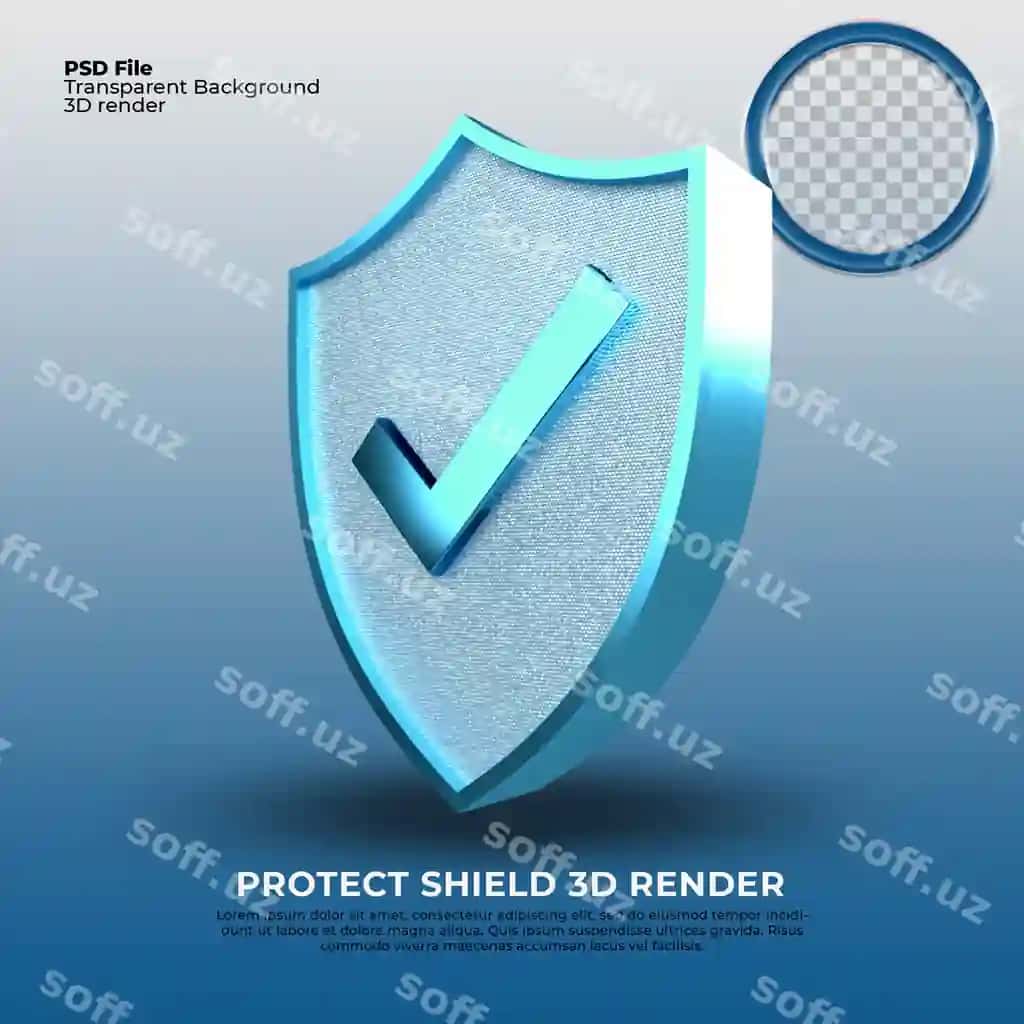 Himoya plohta 3D render ko'k rang | Protect shield 3d render blue color