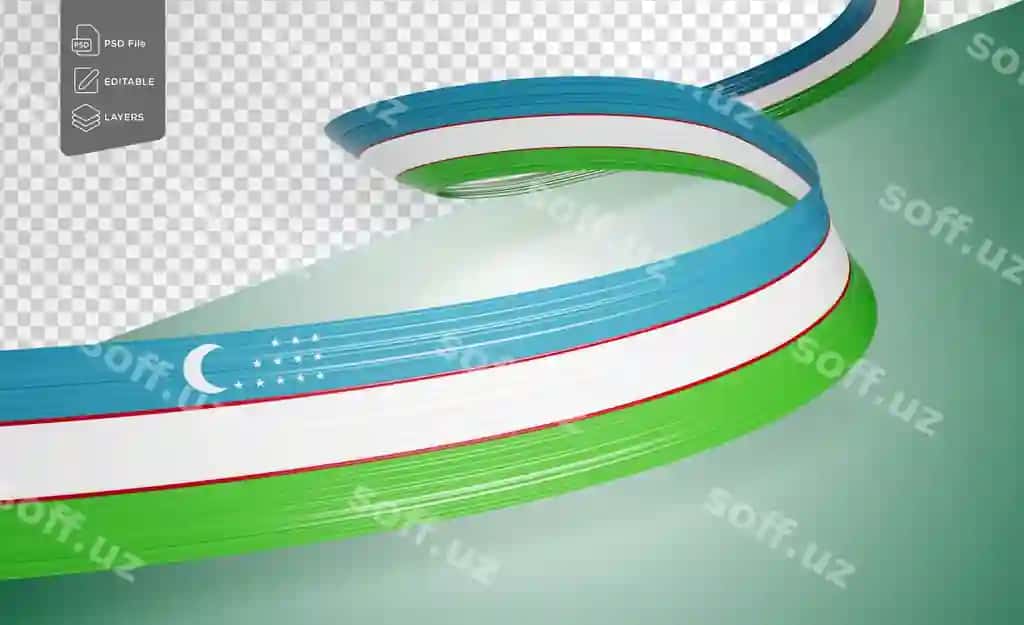 Oʻzbekiston bayrogʻi toʻlqinsimon yaltiroq Oʻzbekiston lentasi yumshoq yashil fon | Flag uzbekistan wavy shiny uzbekistan ribbon soft green background