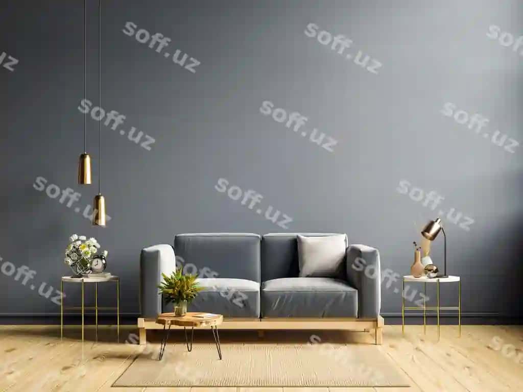 Bo'sh mehmonxona sofa lampali stol bo'sh qora ko'k devor foni 3d render | Empty living room with sofalamp table empty dark blue wall background3d rendering