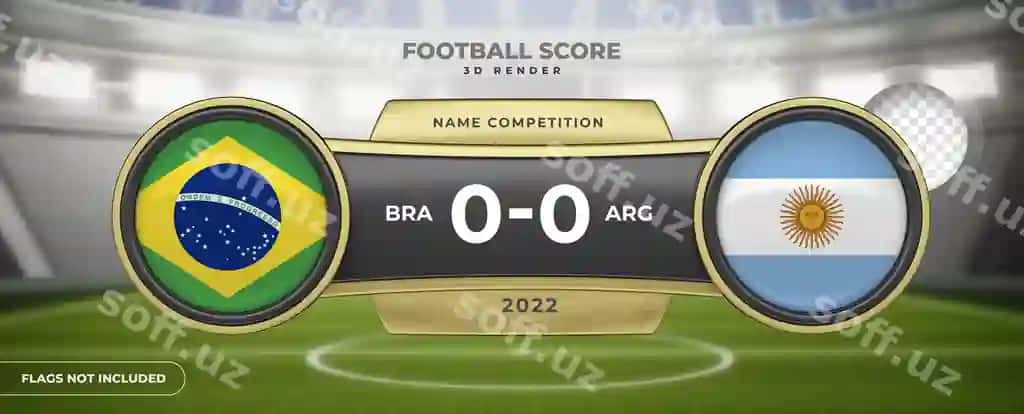 Stadion fonida futbol tablosining 3D renderi | Football scoreboard 3d render with stadium background