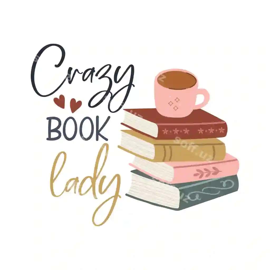Aqldan ozgan kitob ayoli kulgili shior yozuvi vektor iqtibos tasvirini o'qiydi | Crazy book lady funny slogan inscription reading vector quote illustration