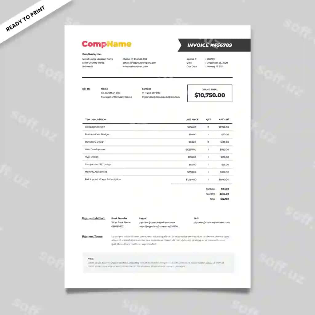Toza professional hisob-faktura shabloni | Clean professional invoice template