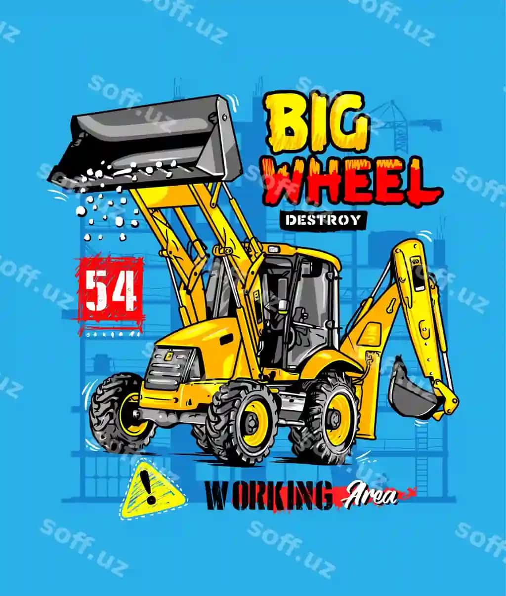 Qo'l yozma tipografiya quruvchi mashinalar, vektor ekskavator bilan | Typography handdrawn construction machines with vector excavator