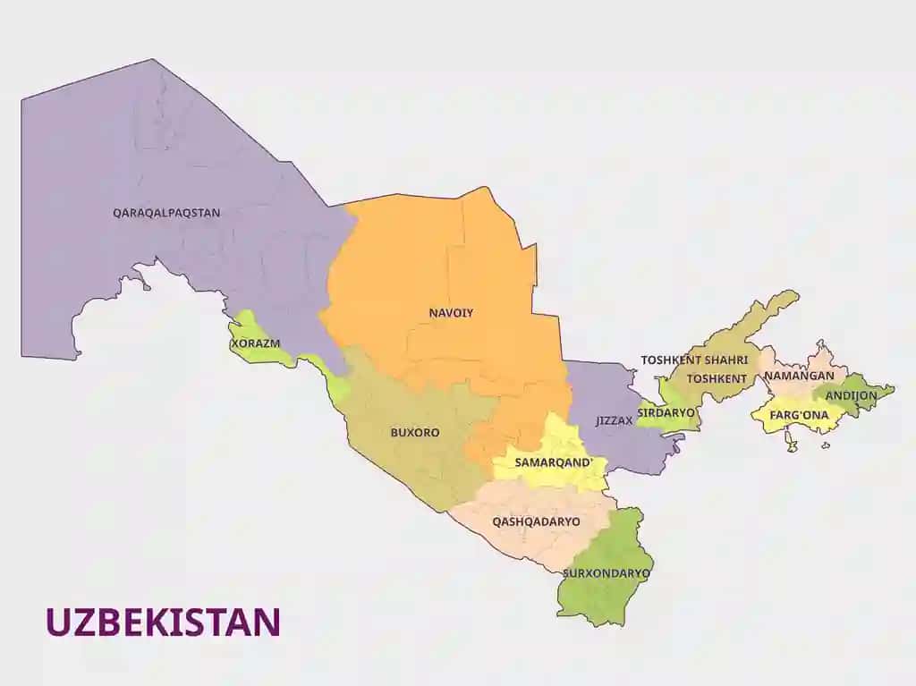 Oʻzbekiston viloyatlari maʼmuriy boʻlinishlari xaritasi | Map uzbekistan regions administrative divisions