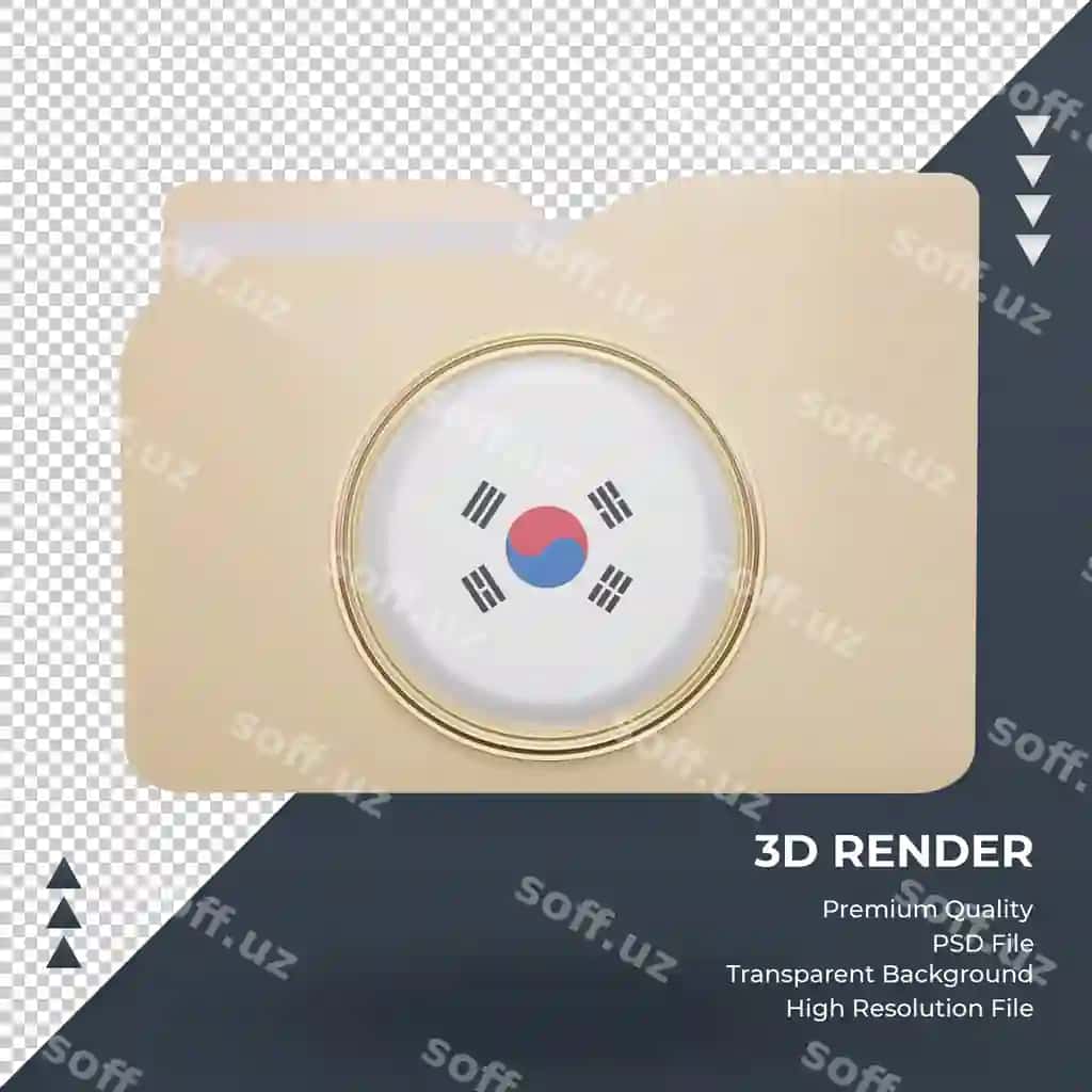 Janubiy Koreya bayrog'i ko'rinishidagi 3D jildi | 3d folder south korea flag rendering front view