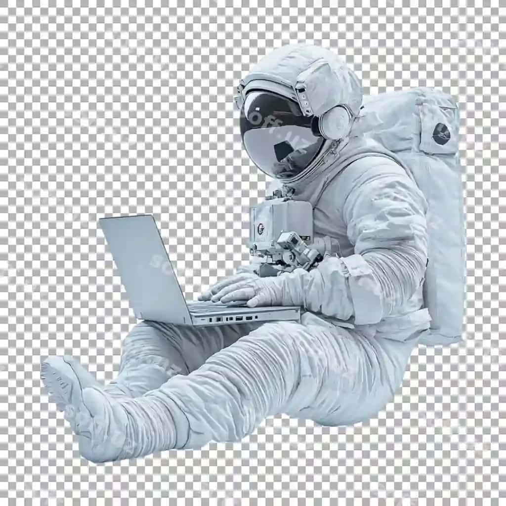 Noutbuk yordamida astronavt PNG shaffof fon ai yaratilgan | Png astronaut using laptop transparent background ai generated