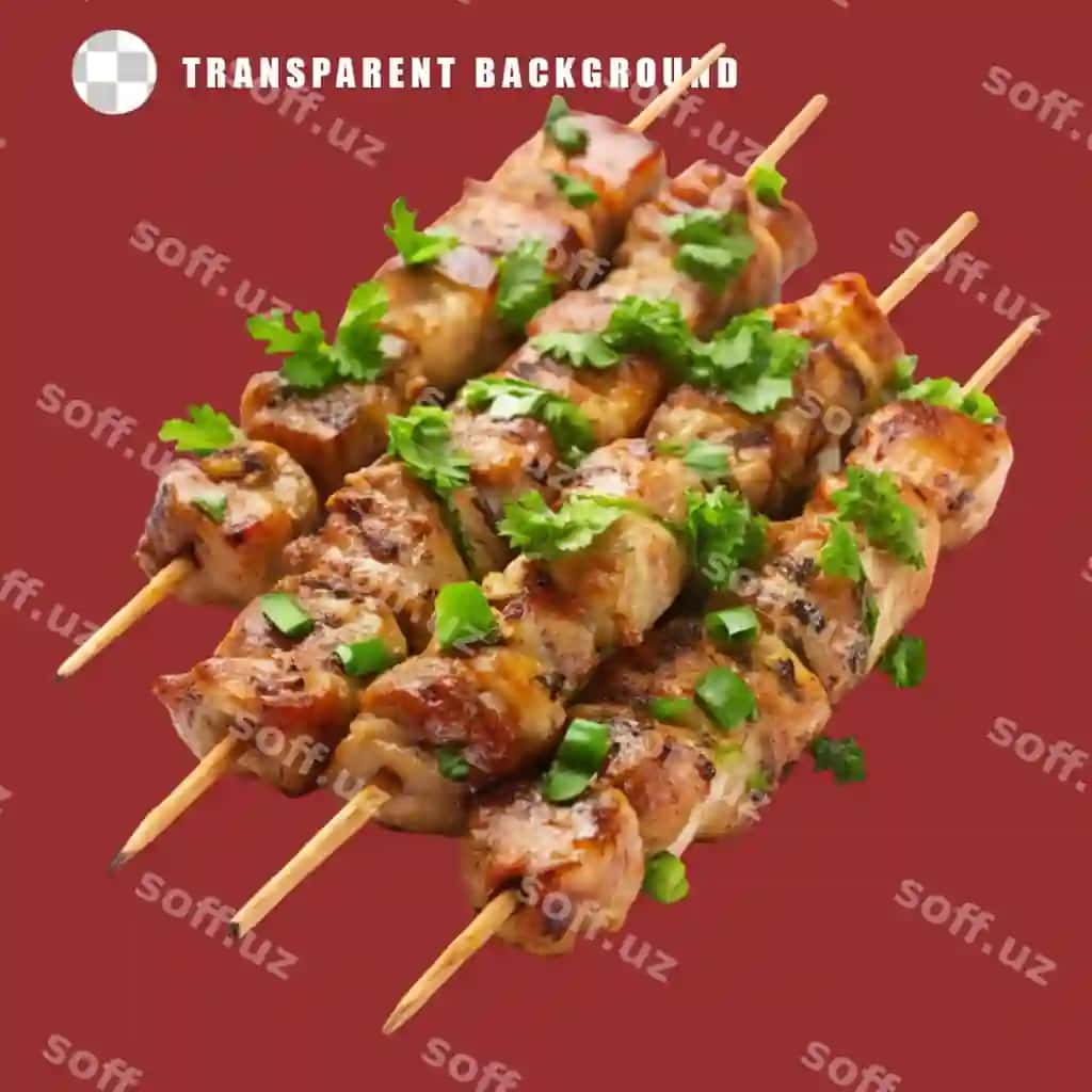 Izolyatsiya qilingan shaffof fonda mazali lapin quyon shishi | Delicious lapin rabbit skewers isolated transparent background