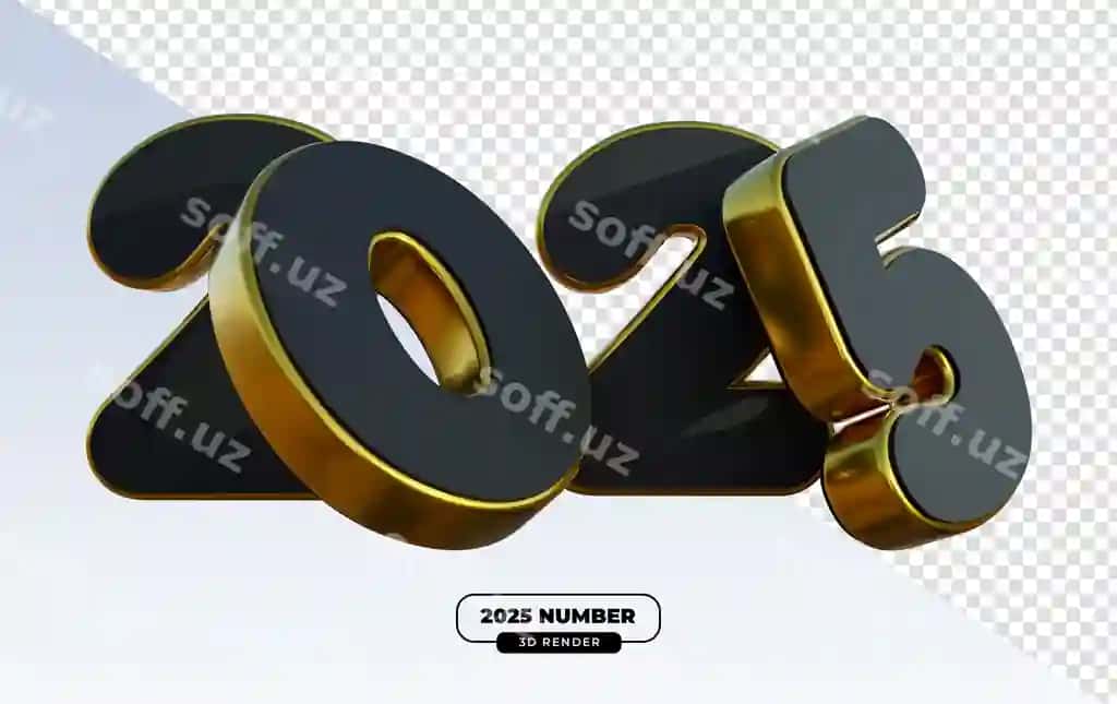 2025 oltin qora raqamlar 3D render Yangi yil bayrami shaffoflik bilan | 2025 gold black numbers 3d render new year celebrations with transparent