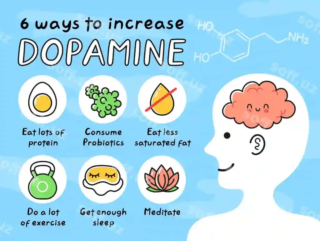 8 uslubda dopamenni oshirish infografikasi | 8 ways increase dopamine infographic