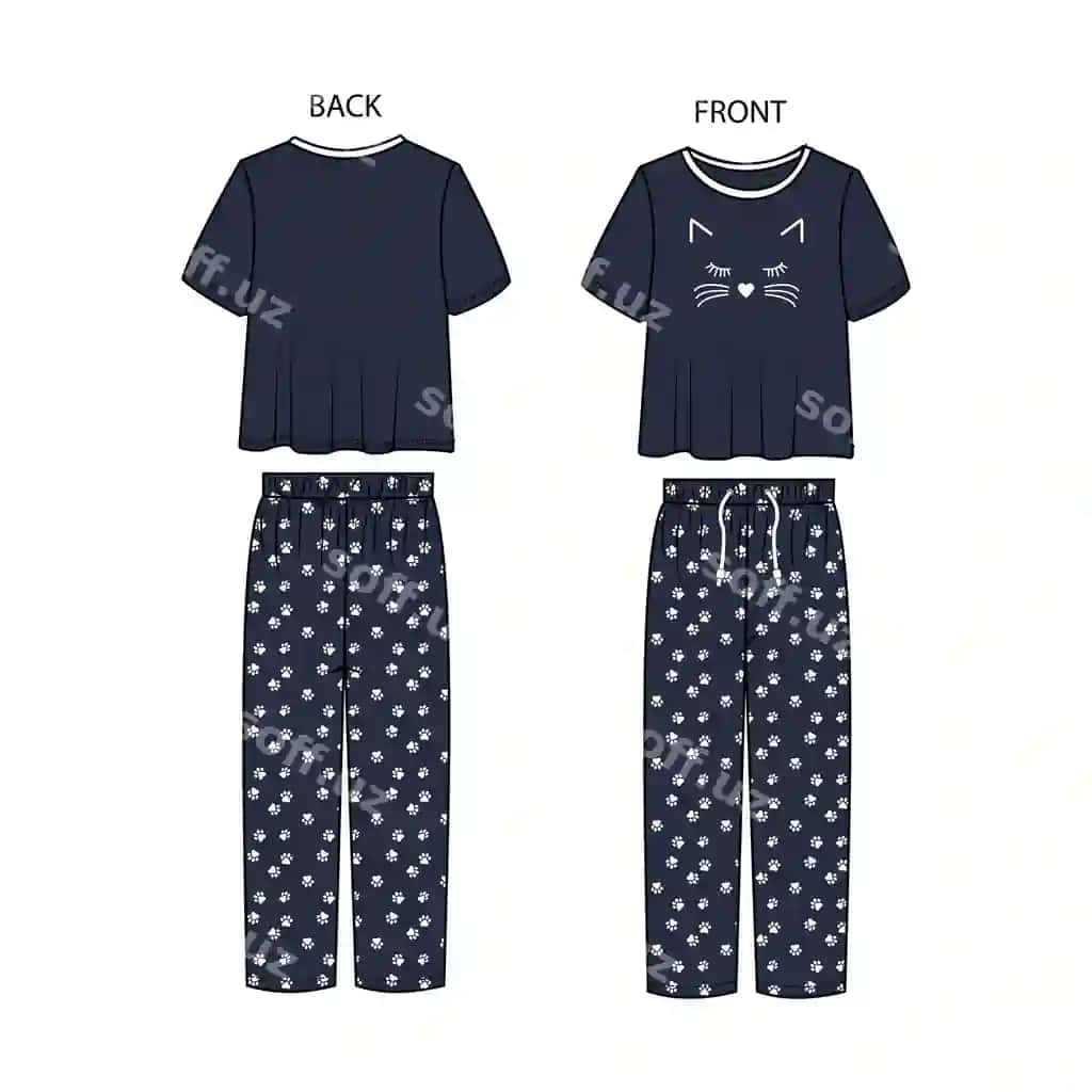 Orqa ko'rinishdagi pijama kiyimini o'rnating | Set pajama front back view sleepwear outfit