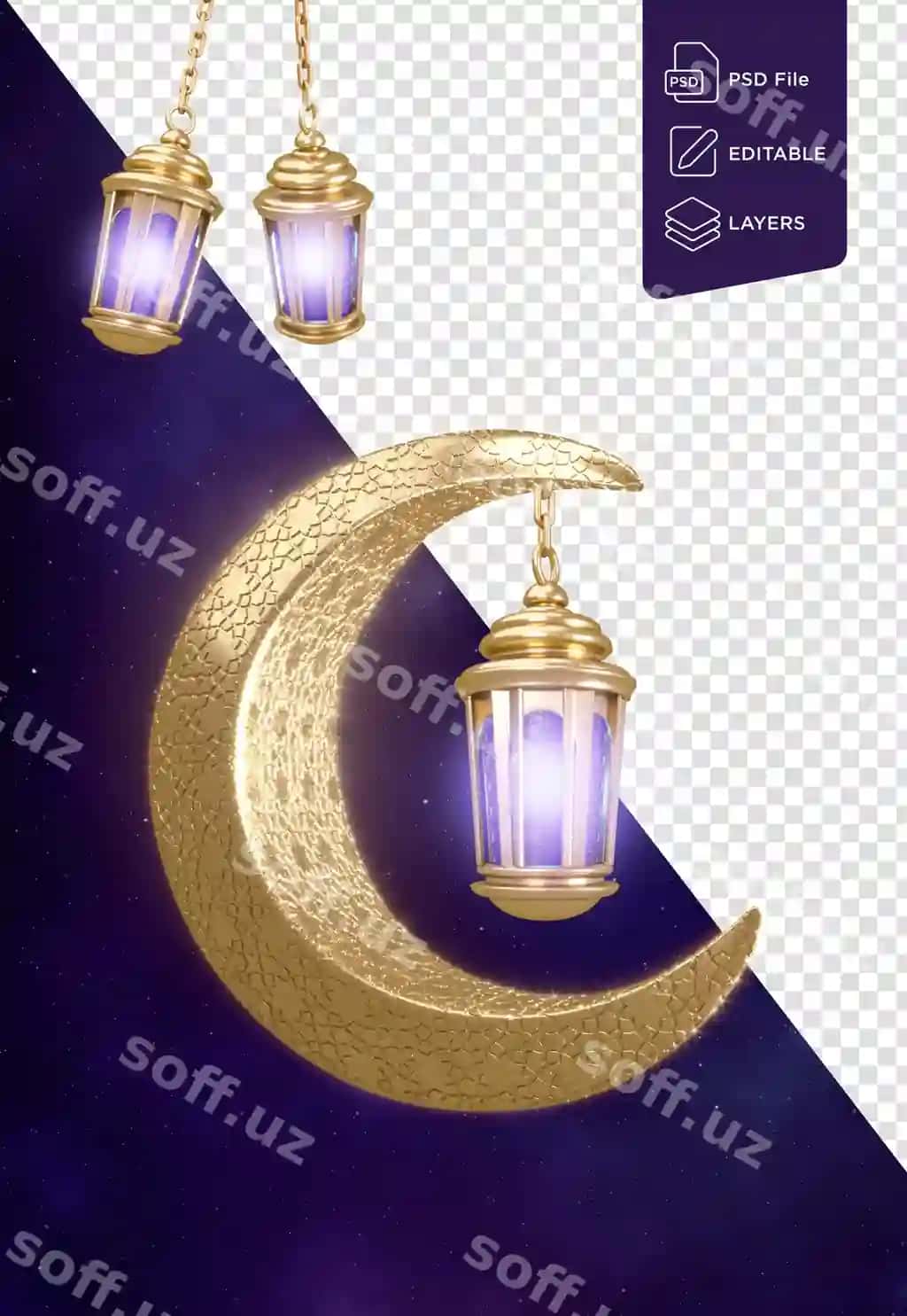 Ramazon kareem orqa fonda oltin gulli chiroqlar hilol ramzon | Ramadan kareem background lanterns golden ornate crescent ramzan
