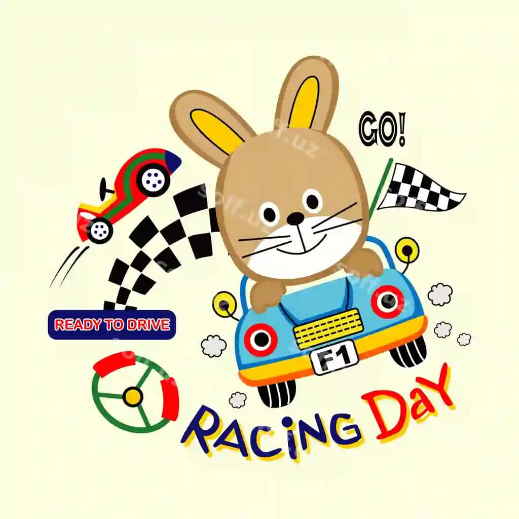 Chiroyli tulki racer karyakal vektor illustratsiyasi | Cute rabbit racer cartoon vector illustration