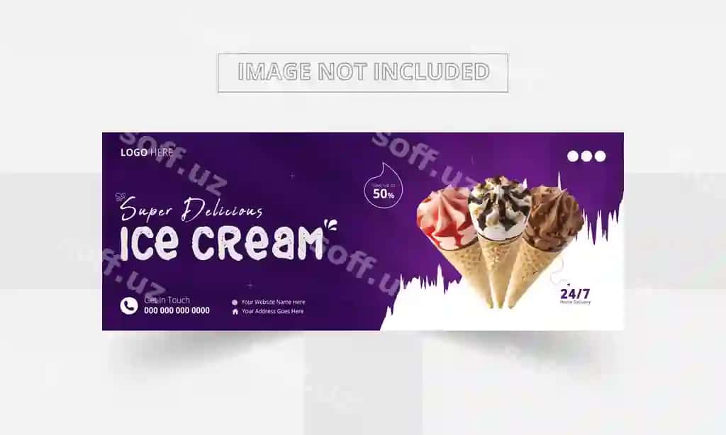 Vektorli maxsus mazali muzqaymoq reklamasi ijtimoiy media veb-sayti | Vector special delicious ice cream promotional social media web