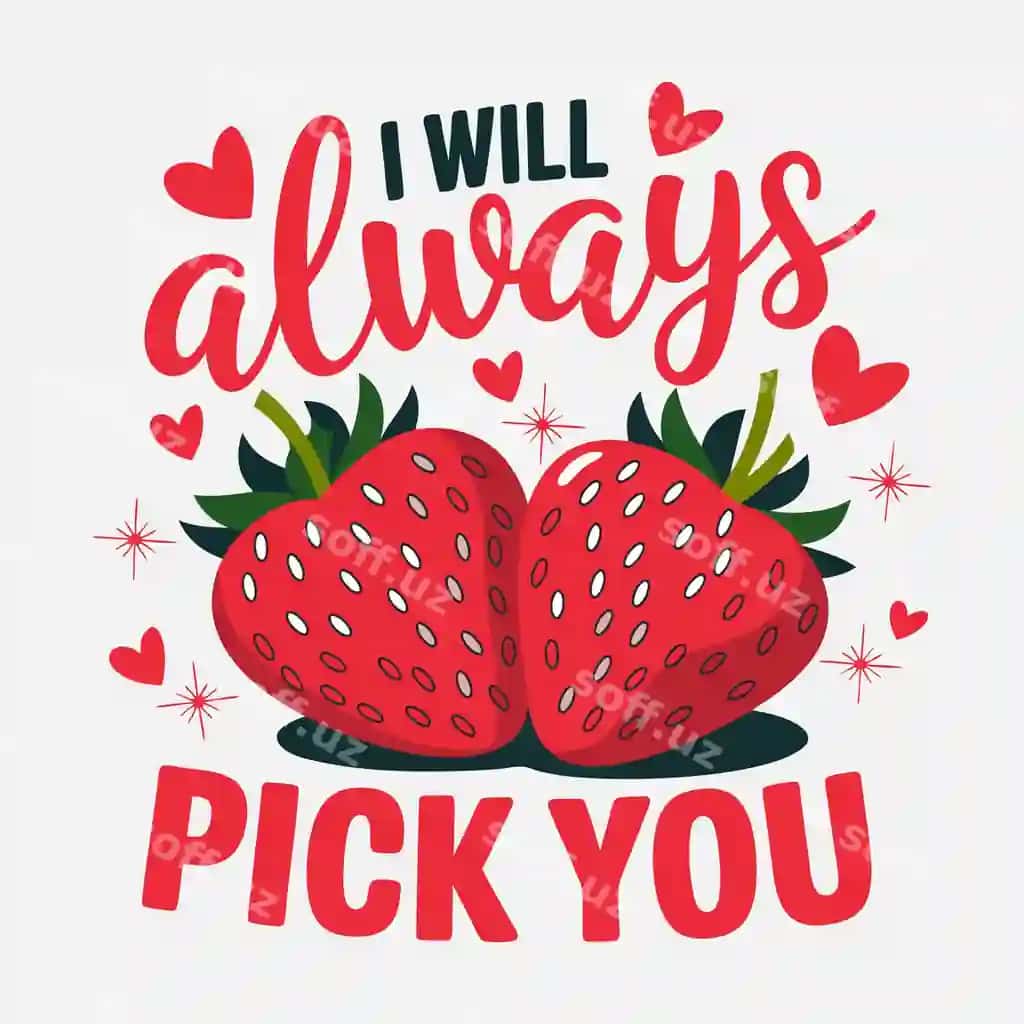 Men har doim sizga olcha valentin futbolkalari dizaynini tanlayman | I will always pick you design cherry valentine t shirt design